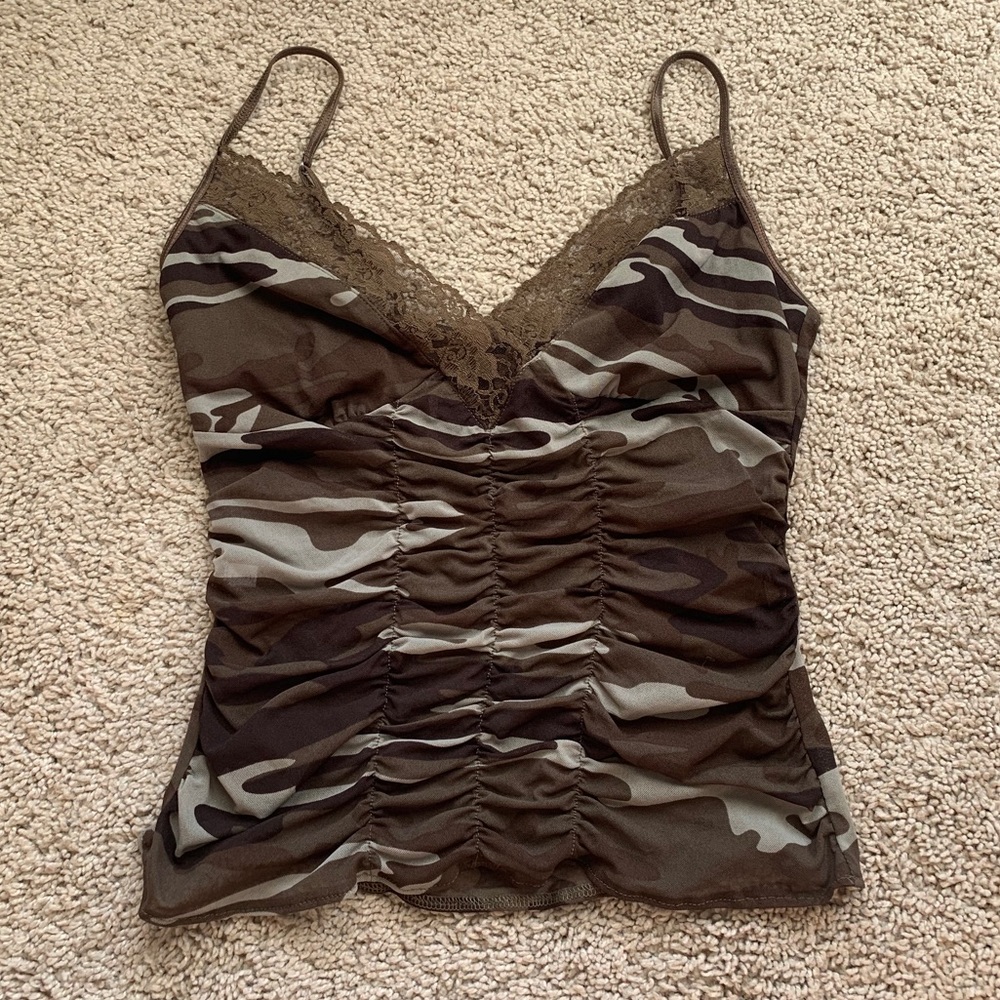 Express Vintage Mesh Camo and Lace Cami